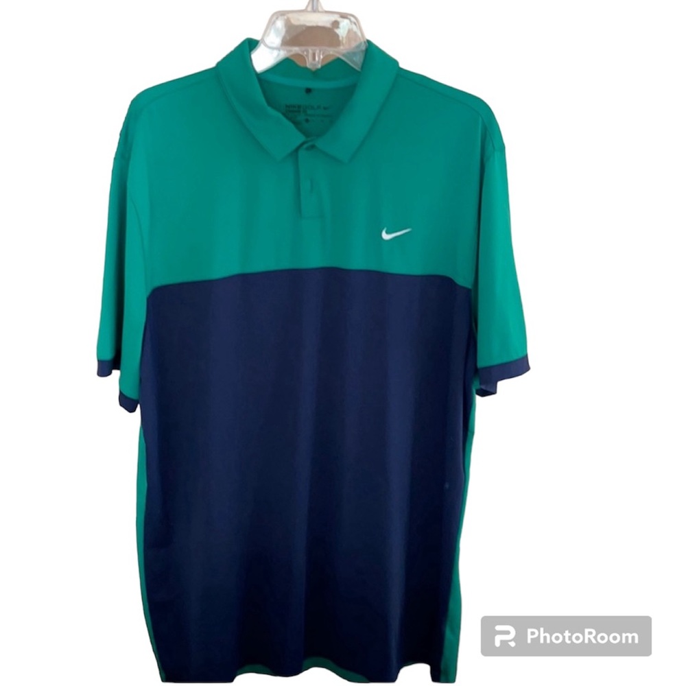 NIKE Golf DriFit Standard Fit Navy and Green Polo Shirt, Size XL
